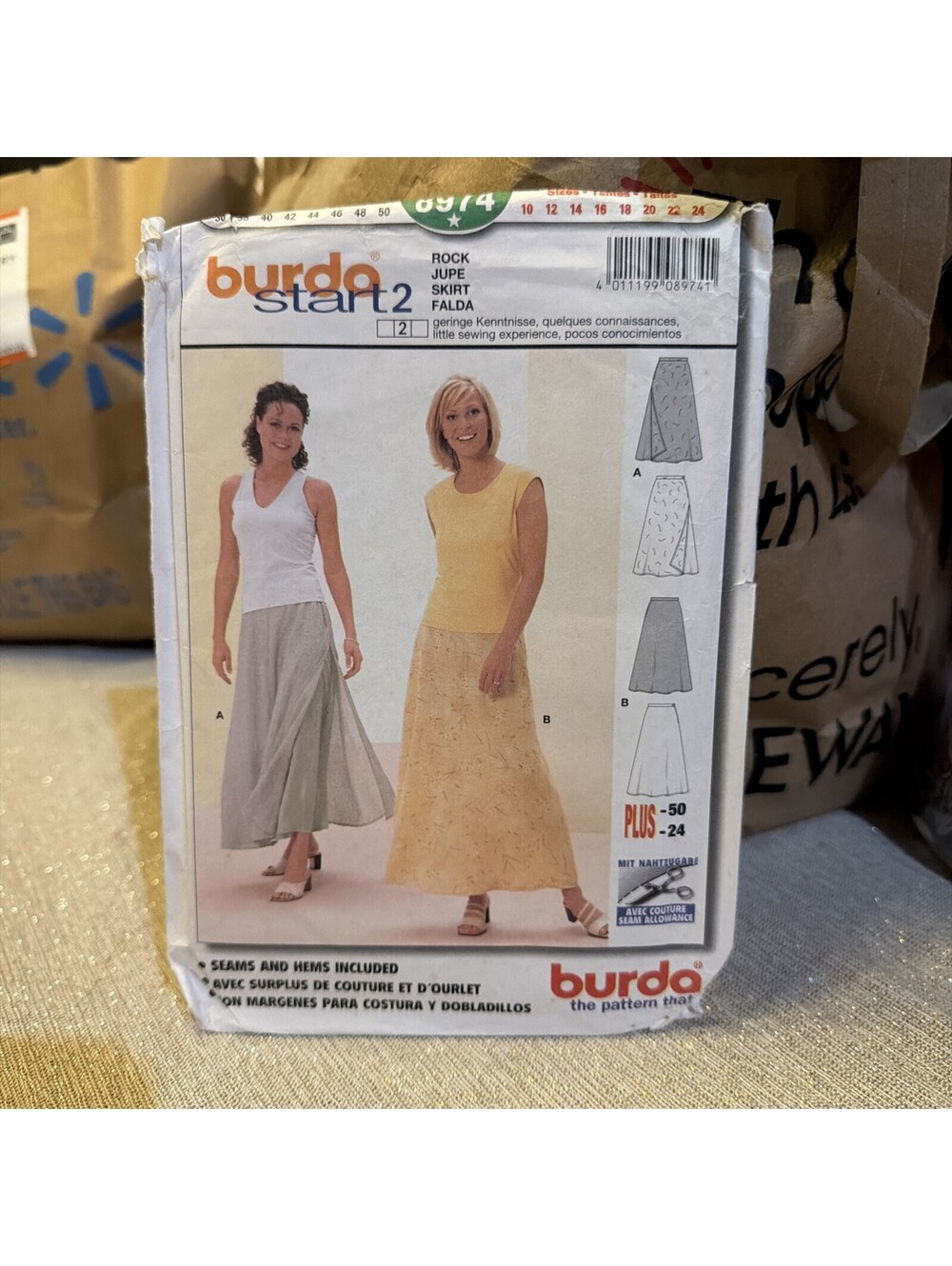 8974 Burda SEWING Pattern Cut Misses 10-24 long full skirt overskirt wrap